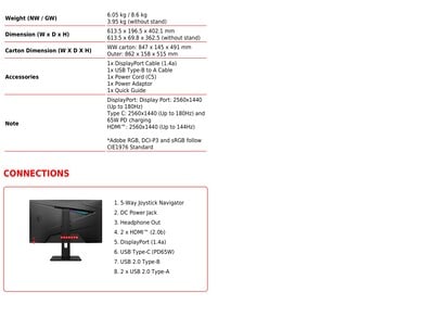 MSI MAG 274QRF QD E2: Especificações cont.