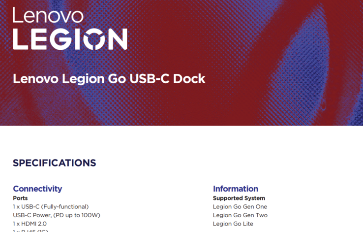 O título Sistema Suportado no folheto 'Compatibilidade do Dock' lista o Lenovo Legion Go Gen Two junto com o Gen One e o Go Lite. (Fonte da imagem: Lenovo)